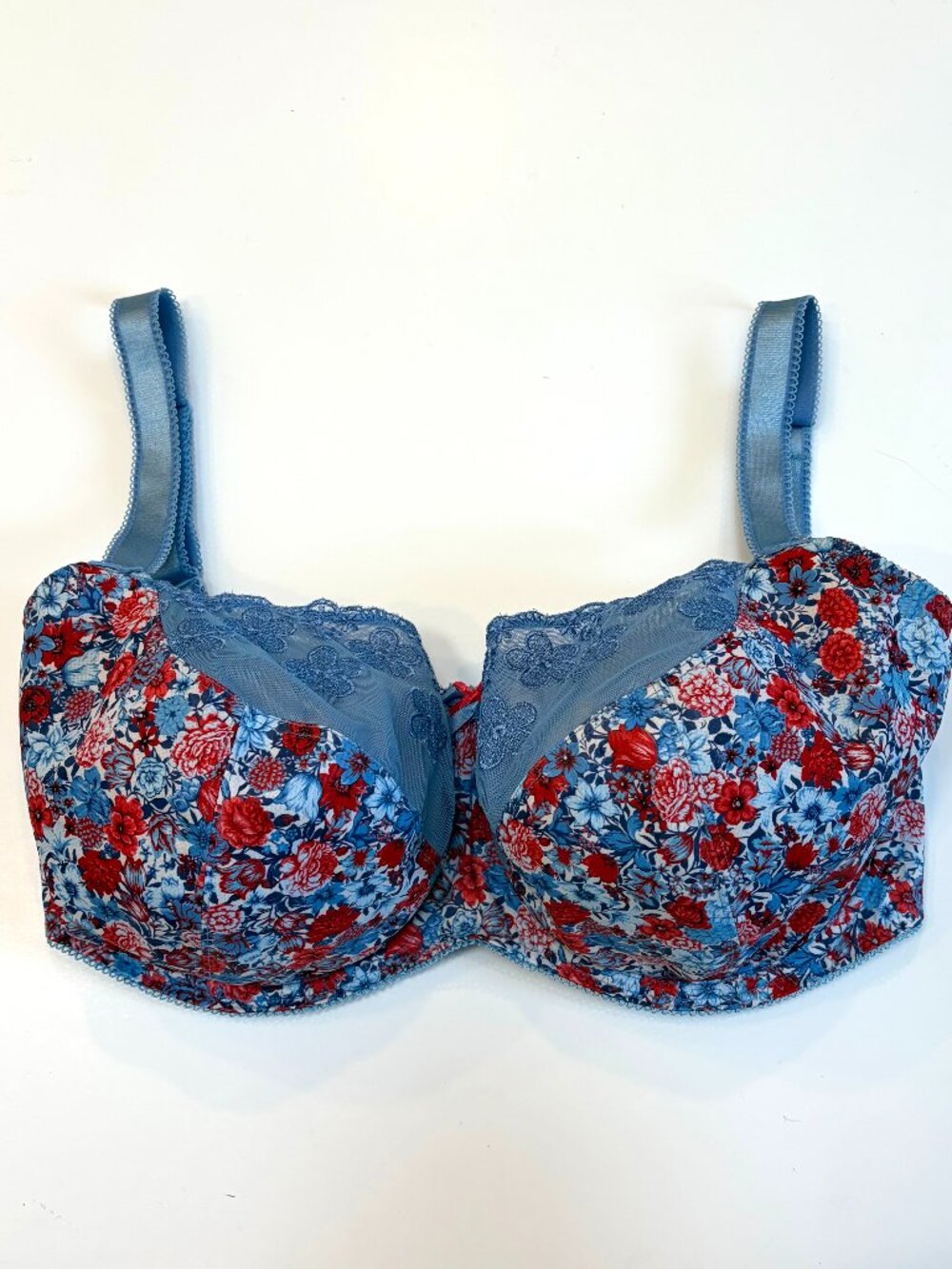 Bravissimo Hattie Balconette Bra in Blue and Red flower, Size 34N US/34JJ UK